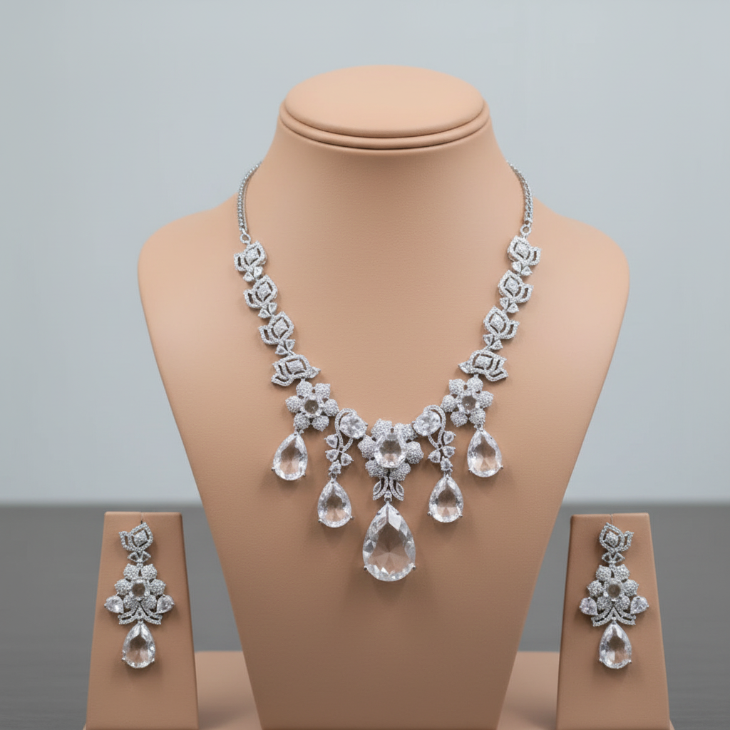 Silvery Suprabha American Diamond Necklace set
