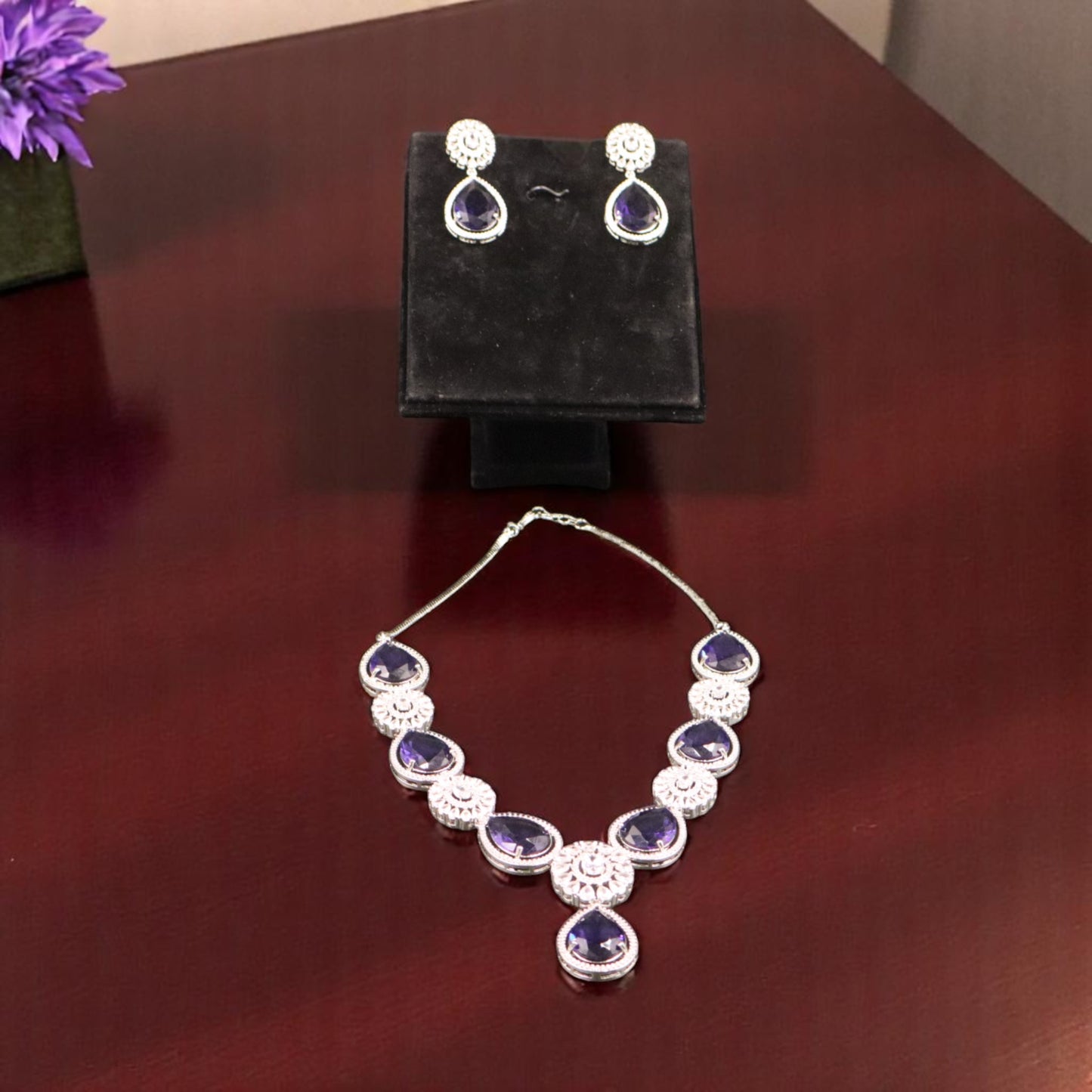 Purple Vasundhara American Diamond Necklace set