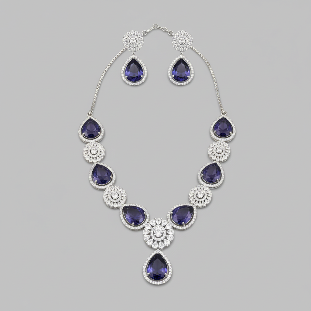 Purple Vasundhara American Diamond Necklace set