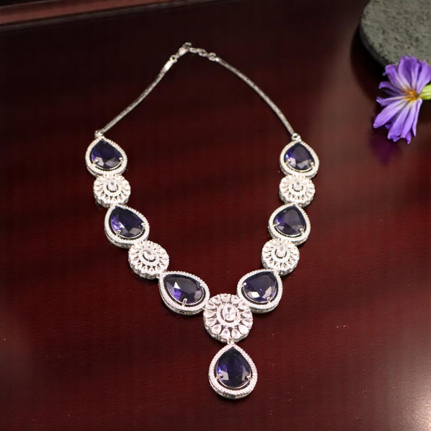 Purple Vasundhara American Diamond Necklace set