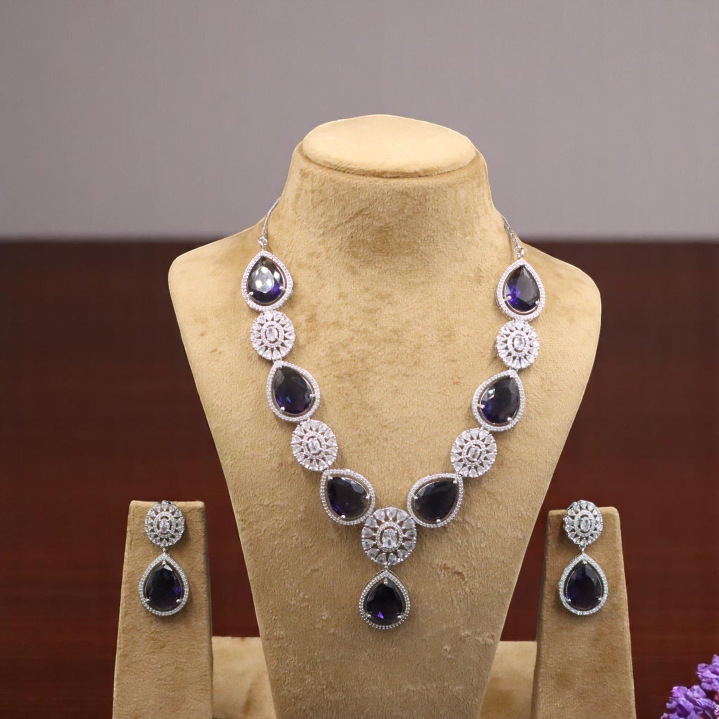 Purple Vasundhara American Diamond Necklace set
