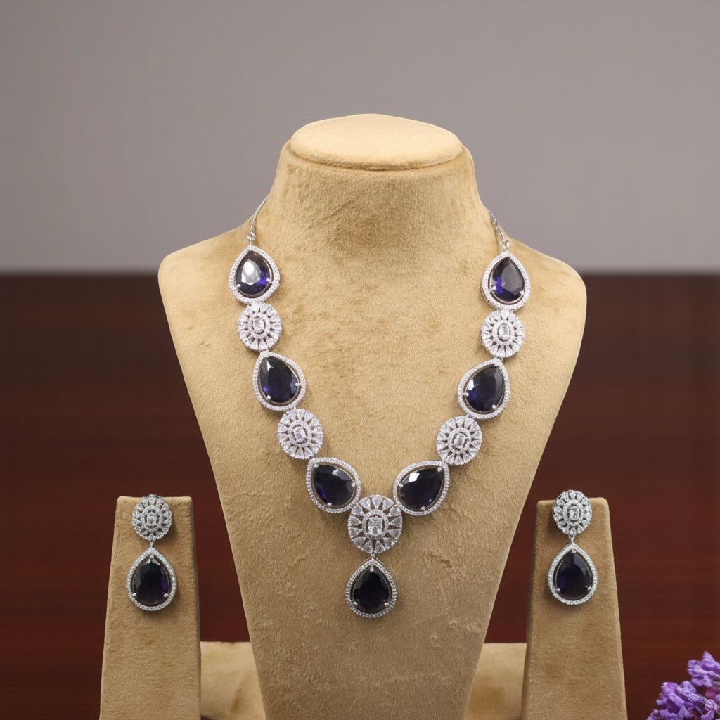 Purple Vasundhara American Diamond Necklace set