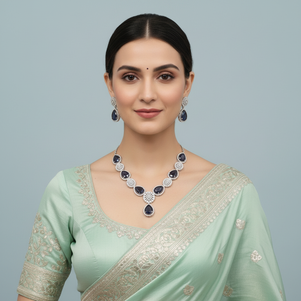Purple Vasundhara American Diamond Necklace set