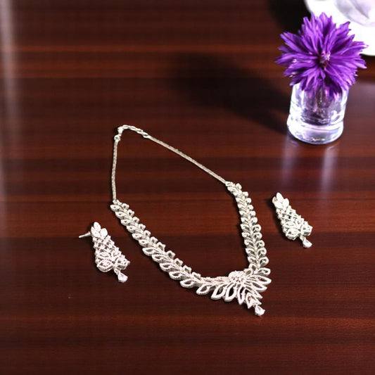Silvery Swarnarekha American Diamond Necklace set