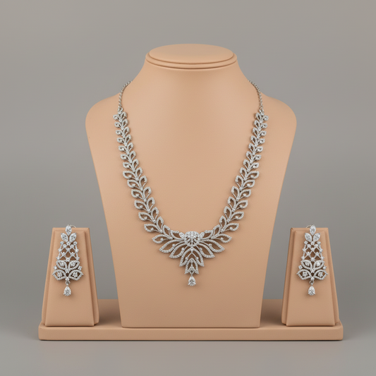 Silvery Swarnarekha American Diamond Necklace set