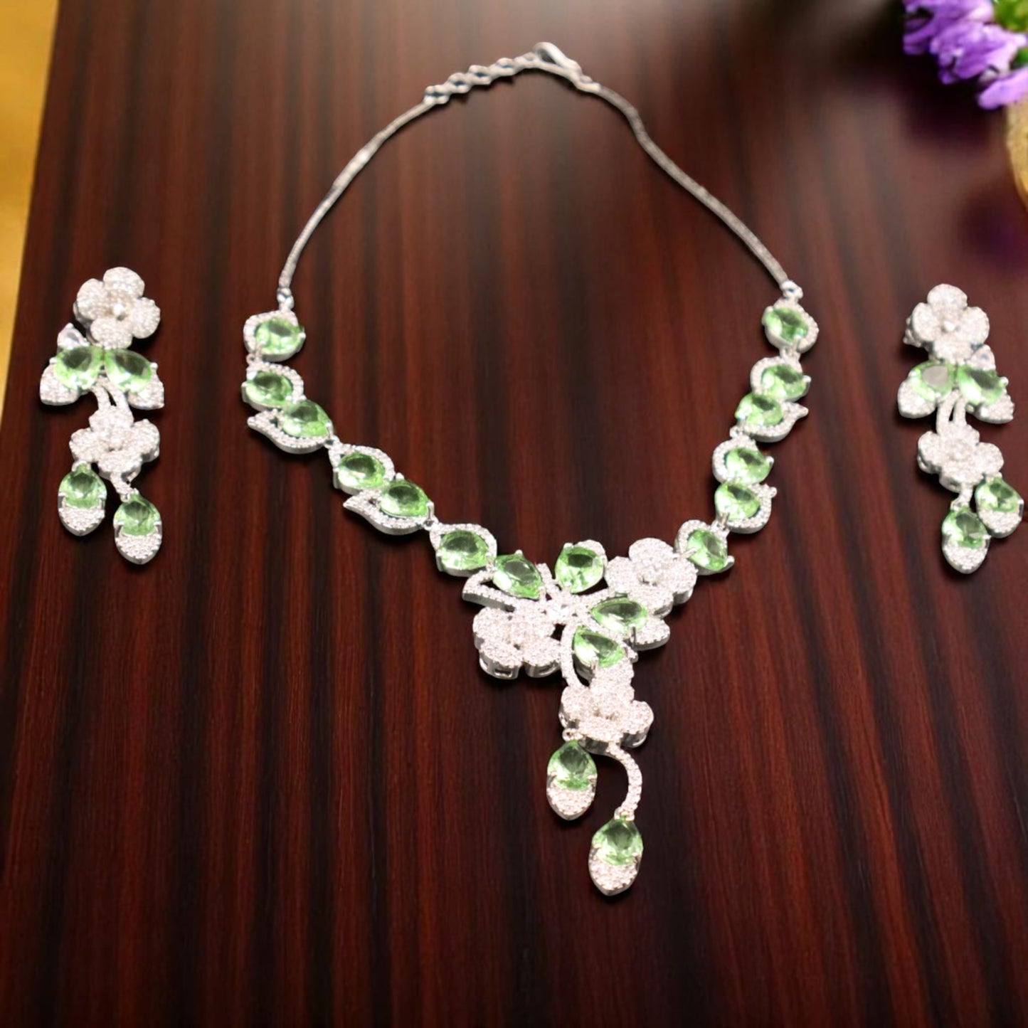Pista Green Vasudhara American Diamond Necklace set