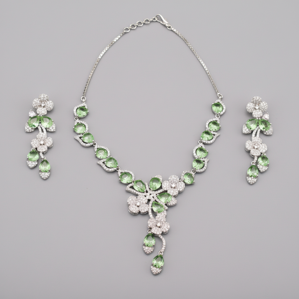 Pista Green Vasudhara American Diamond Necklace set