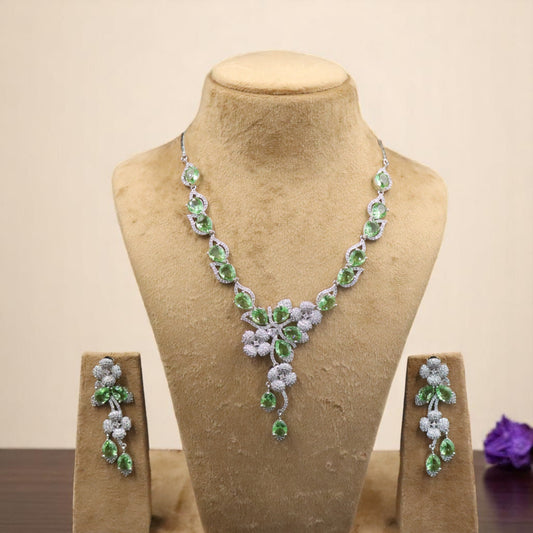 Pista Green Vasudhara American Diamond Necklace set