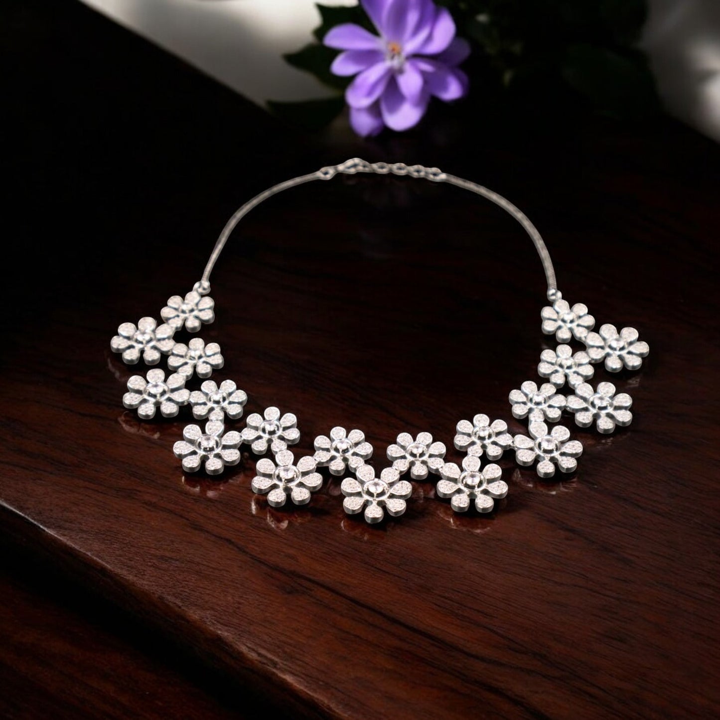 Silvery Arundhati American Diamond Necklace set