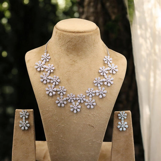Silvery Arundhati American Diamond Necklace set