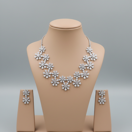 Silvery Arundhati American Diamond Necklace set