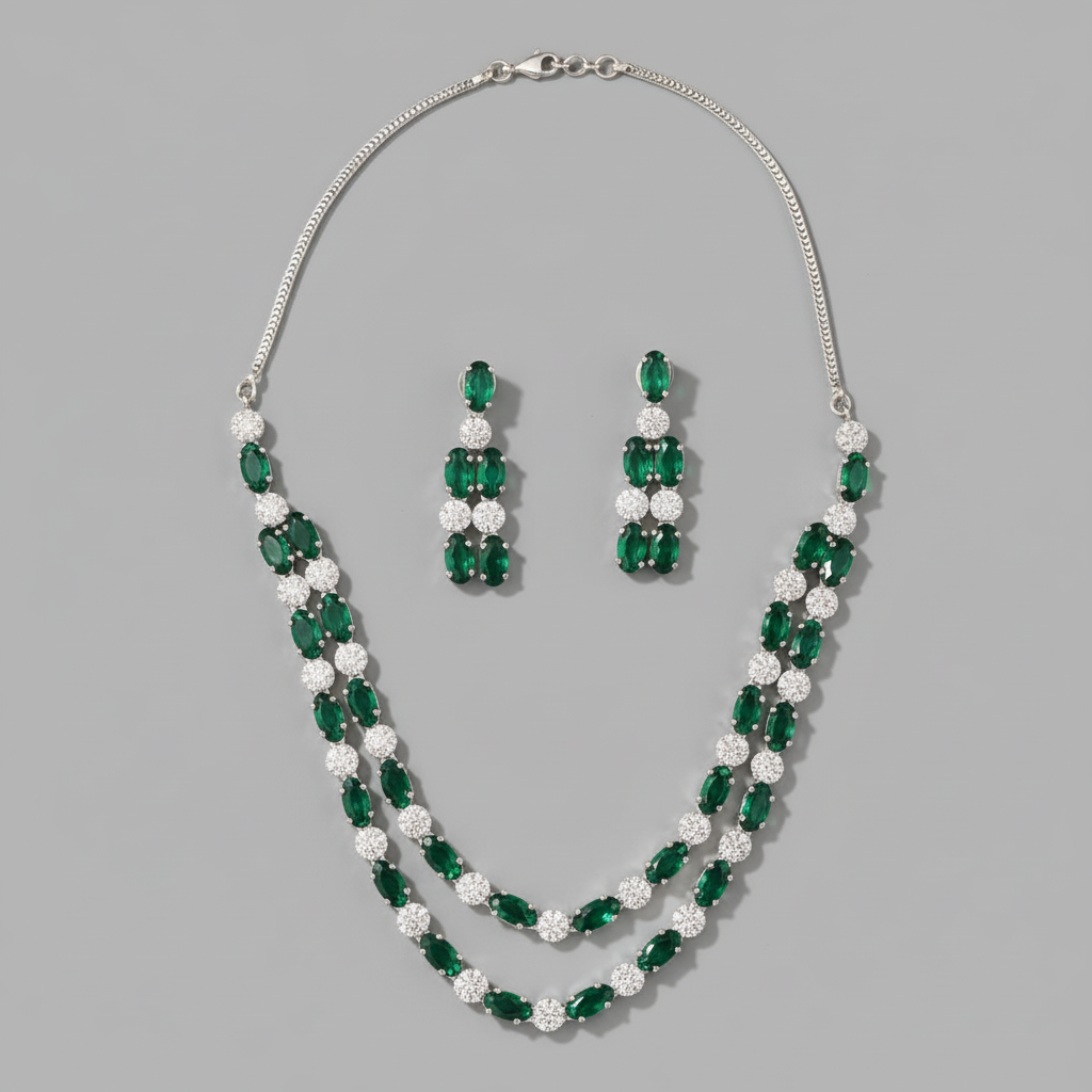 Emerald Shobita American Diamond Necklace set