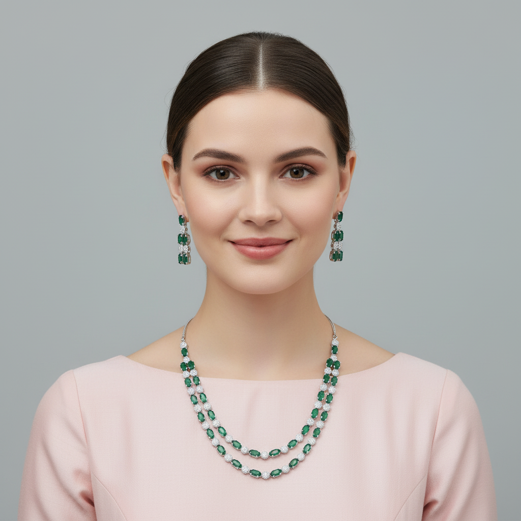 Emerald Shobita American Diamond Necklace set