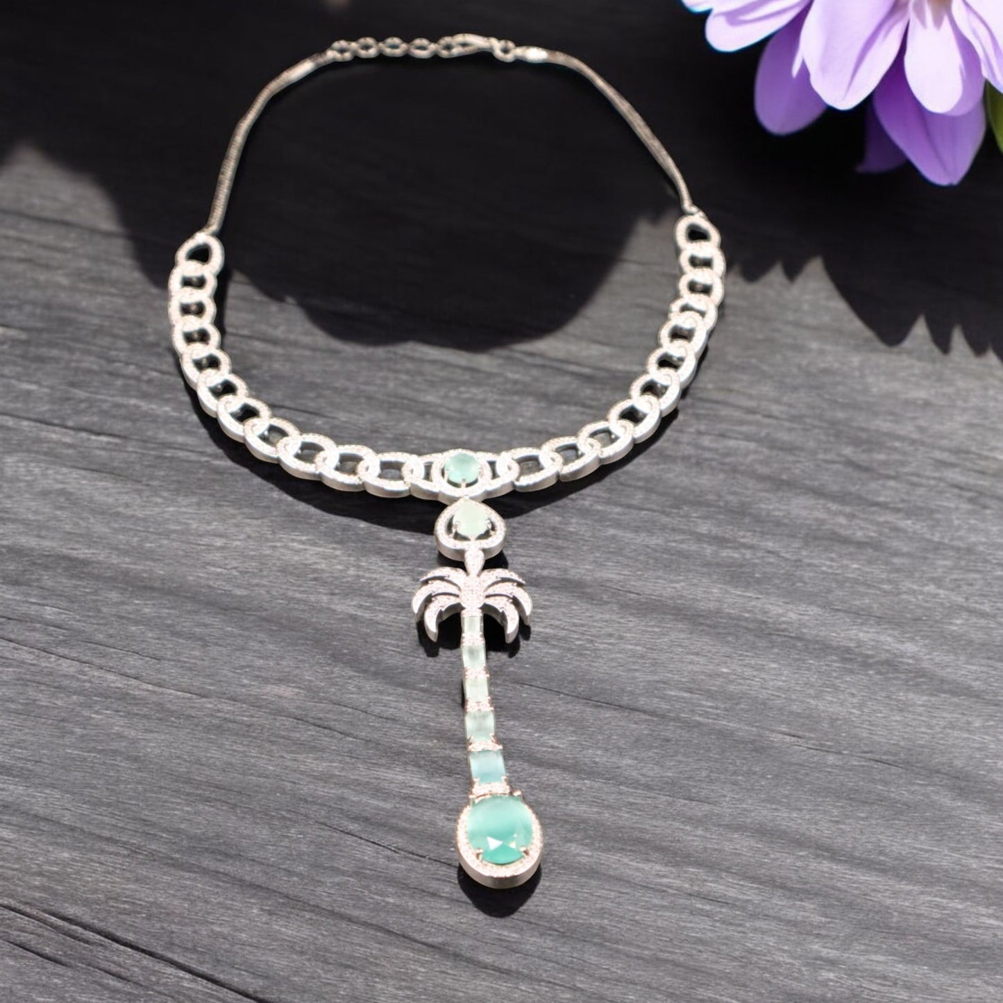 Turquoise Dhruvika American Diamond Necklace set
