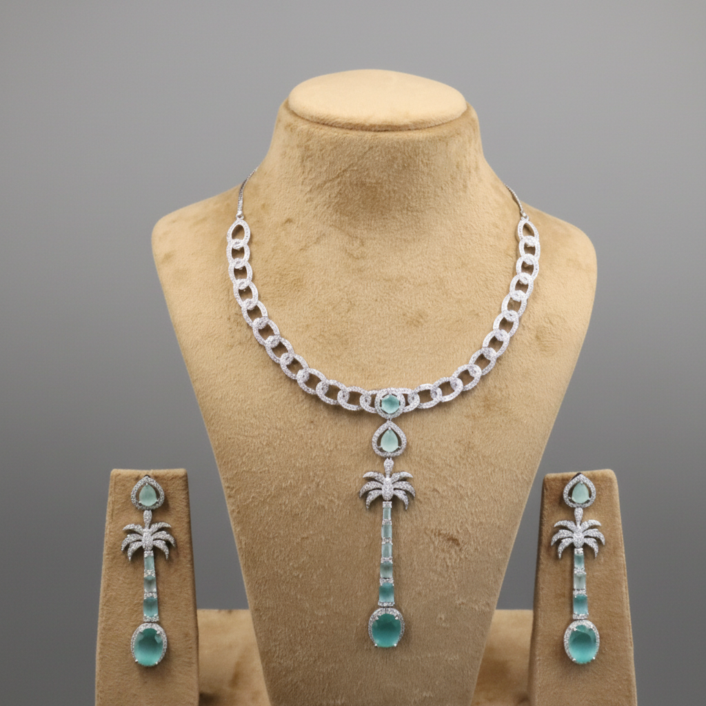 Turquoise Dhruvika American Diamond Necklace set