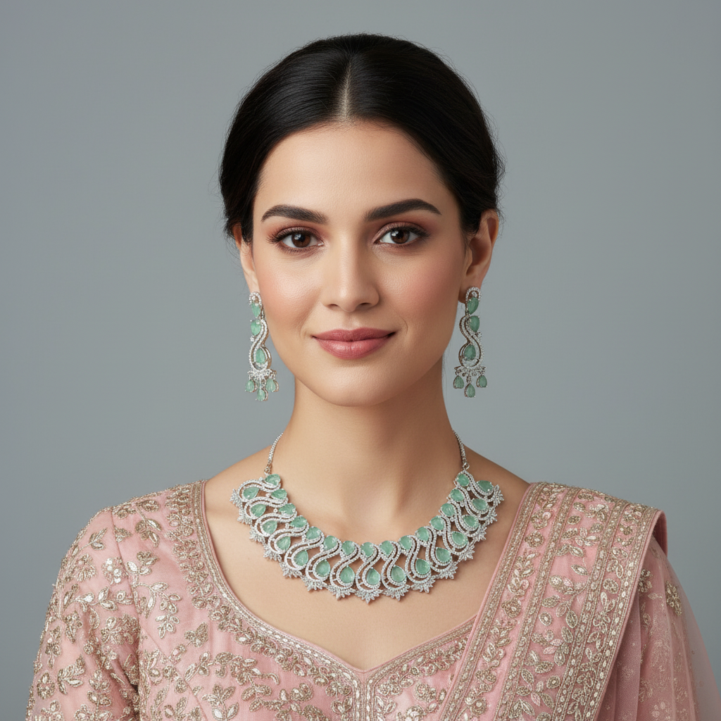 Turquoise Jayapradha American Diamond Necklace set