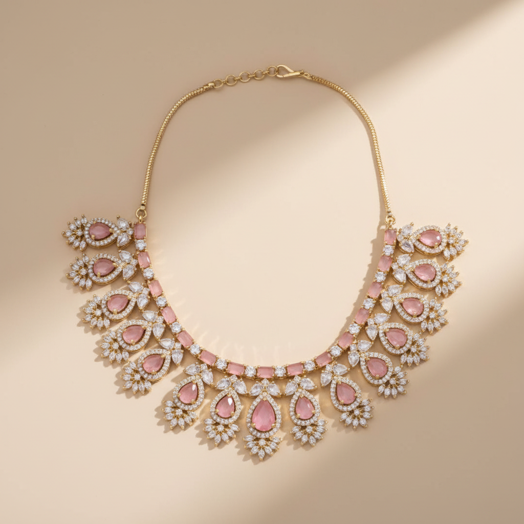 Pink Tarakeshwari American Diamond Necklace set