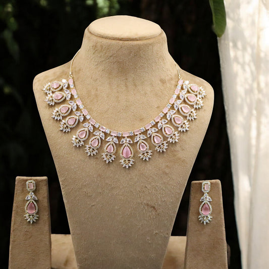 Pink Tarakeshwari American Diamond Necklace set