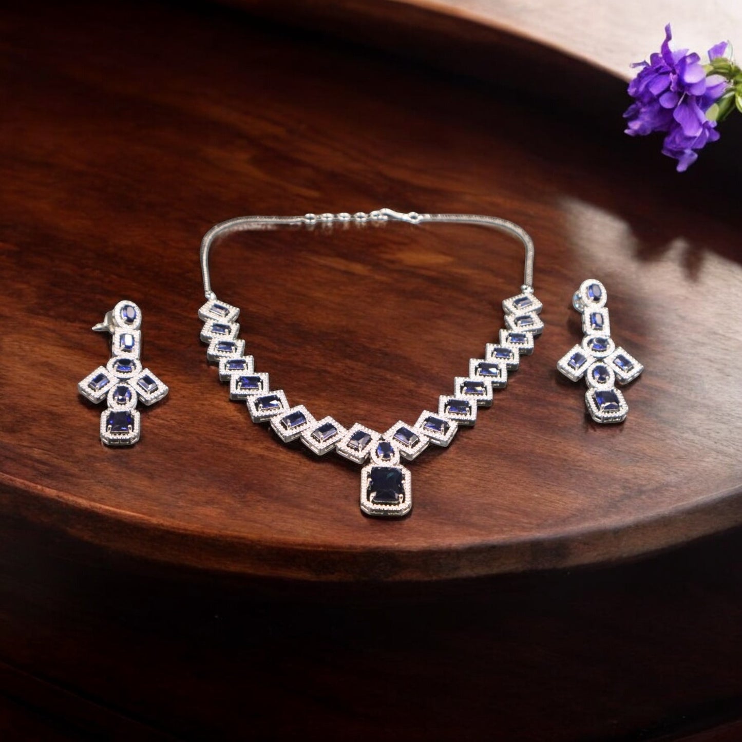 Royal Blue Bhavani American Diamond Necklace set