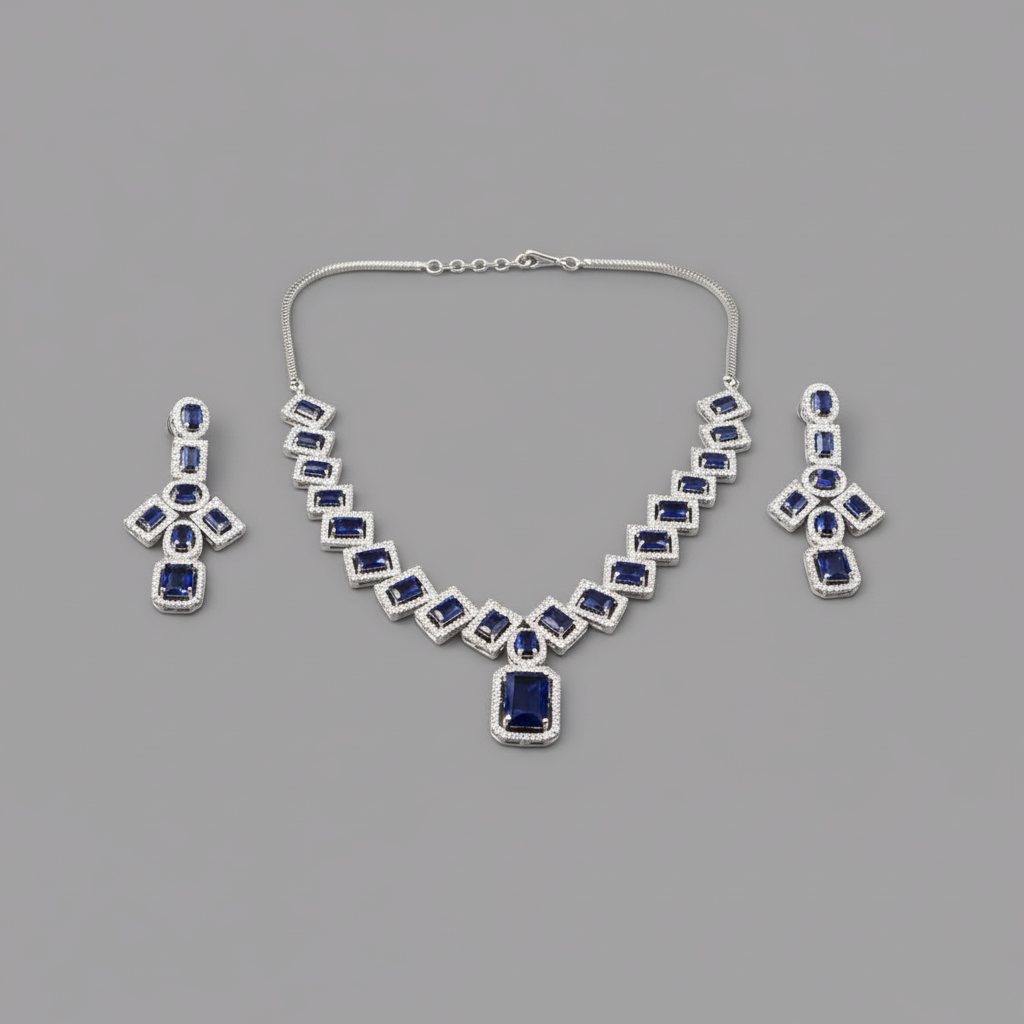 Royal Blue Bhavani American Diamond Necklace set