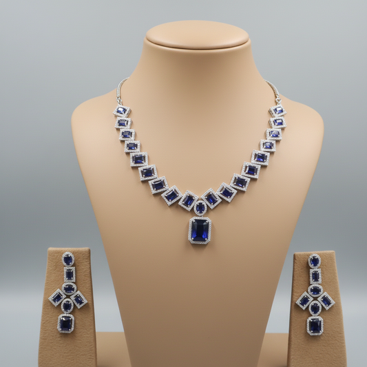 Royal Blue Bhavani American Diamond Necklace set
