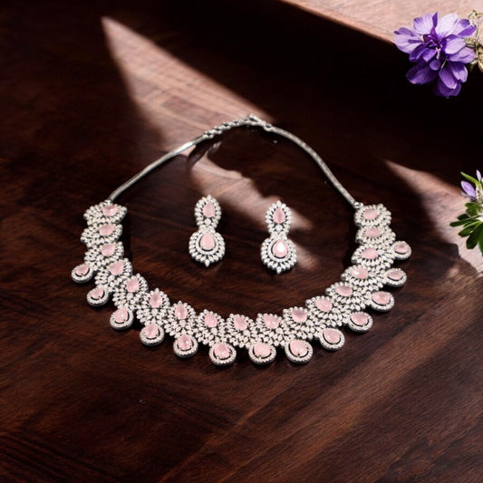 Pink Smriti American Diamond Necklace set