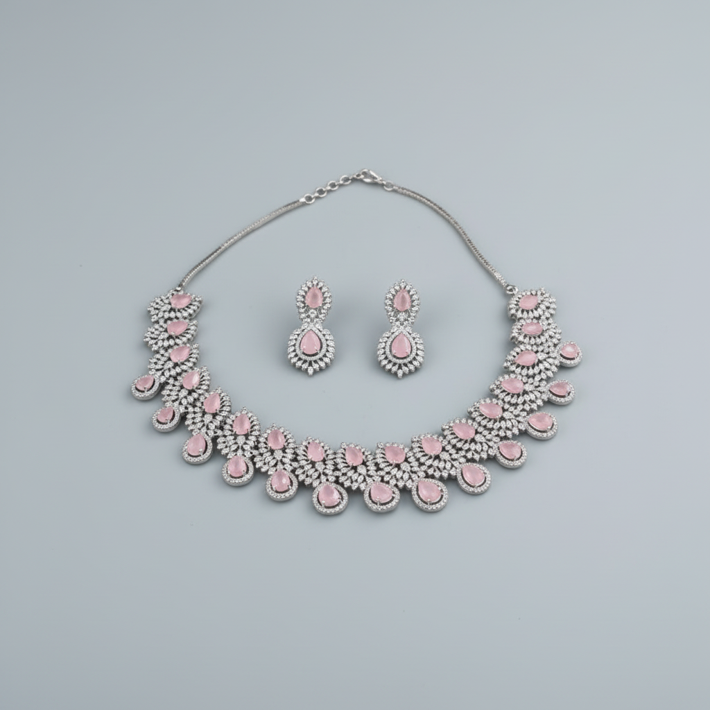 Pink Smriti American Diamond Necklace set
