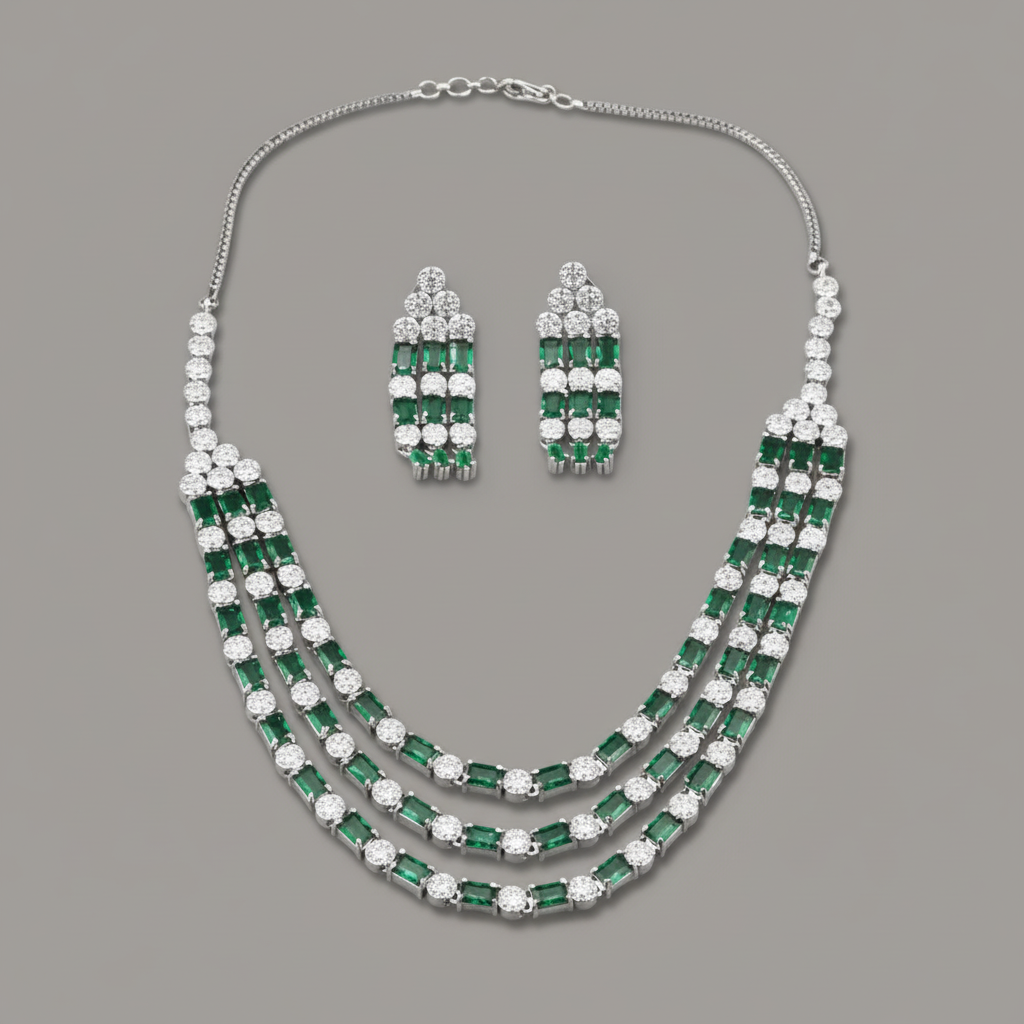 Emerald Roshni American Diamond Necklace set