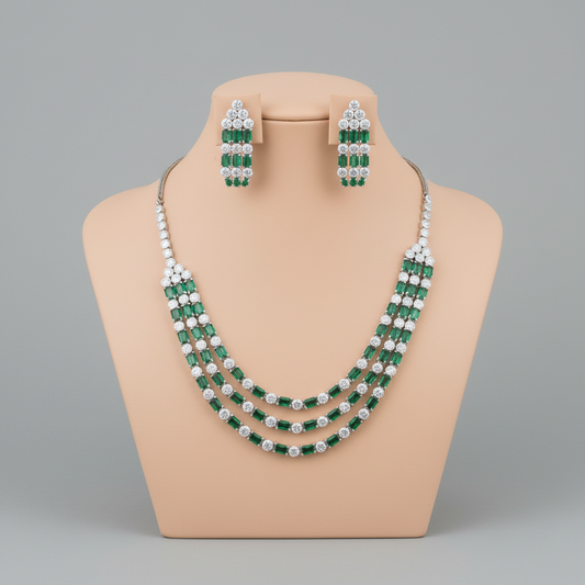 Emerald Roshni American Diamond Necklace set