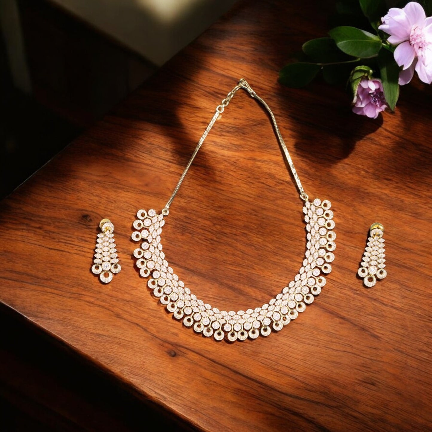 Golden Shrivalli American Diamond Necklace set