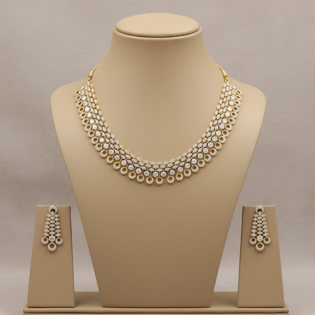 Golden Shrivalli American Diamond Necklace set