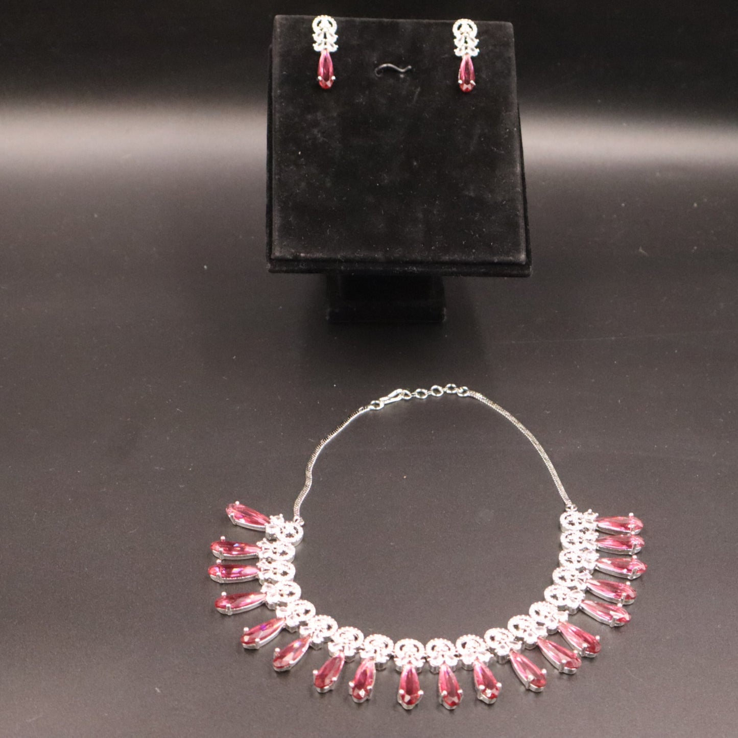 Dark Pink Nayanika American Diamond Necklace set