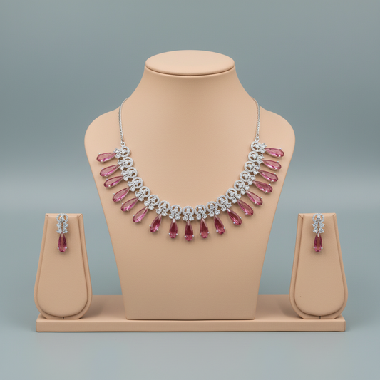 Dark Pink Nayanika American Diamond Necklace set