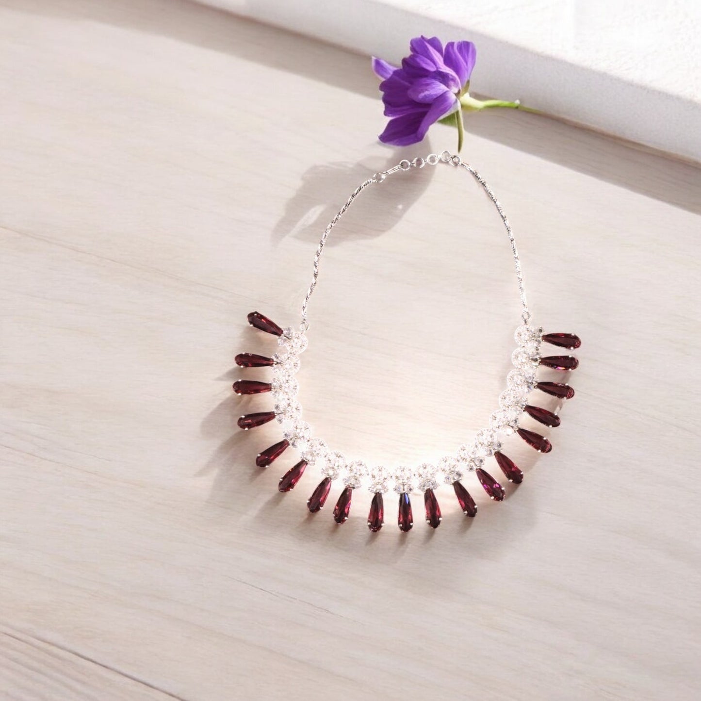 Dark Pink Nayanika American Diamond Necklace set