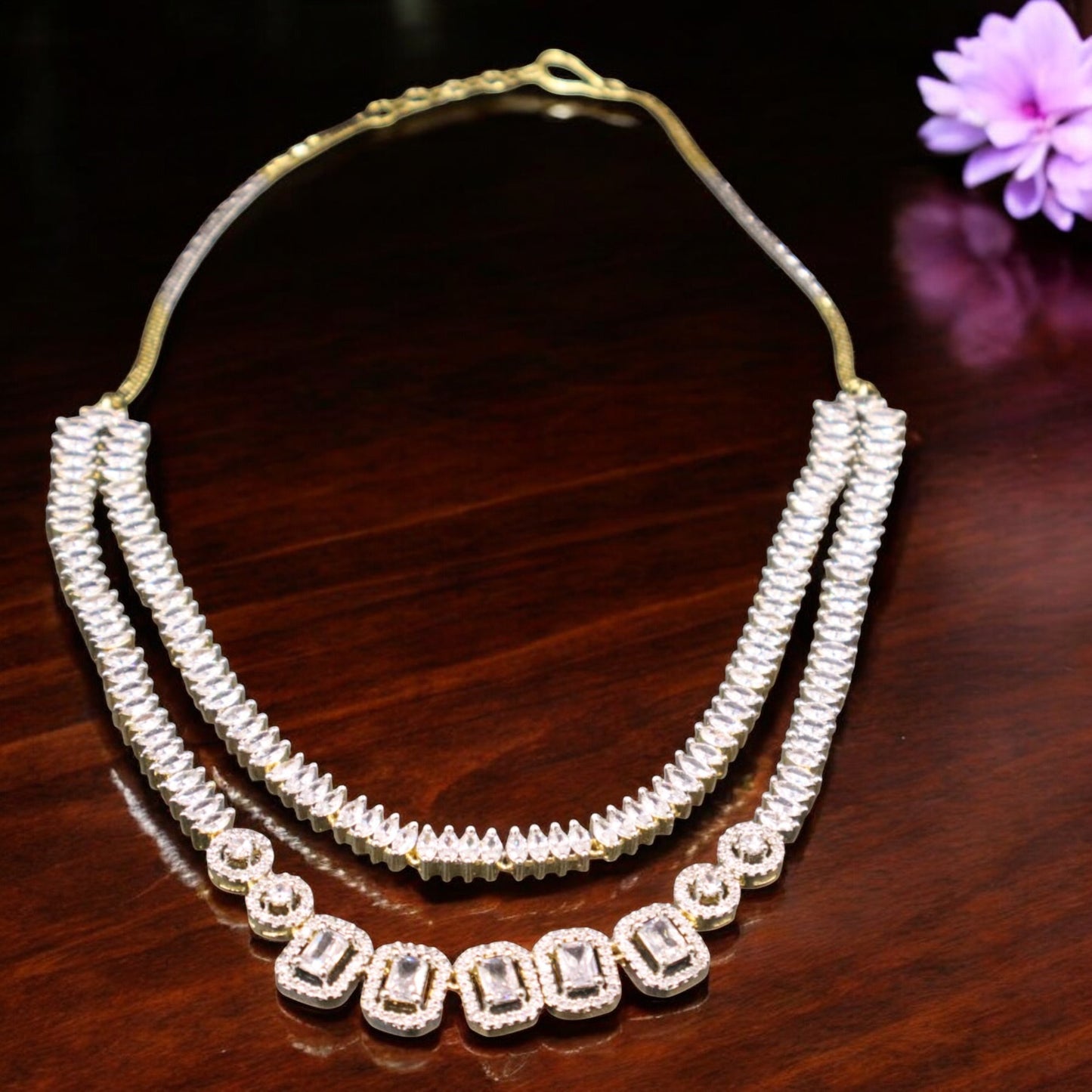 Golden Rukmini American Diamond Necklace set
