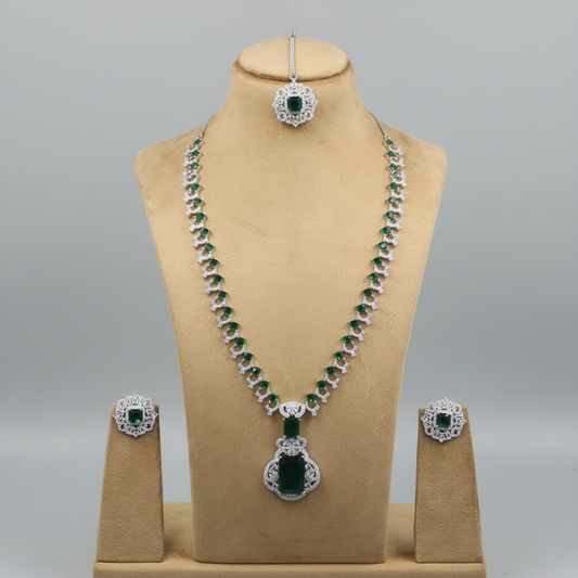 Emerald Rani American Diamond Necklace set (with Maangtika)