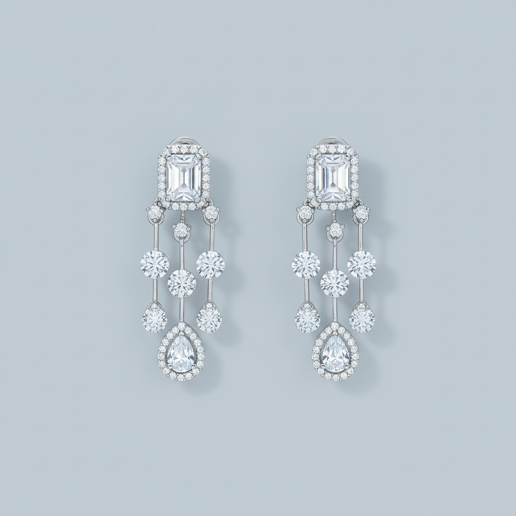 Silvery Madhulika American Diamond Necklace set