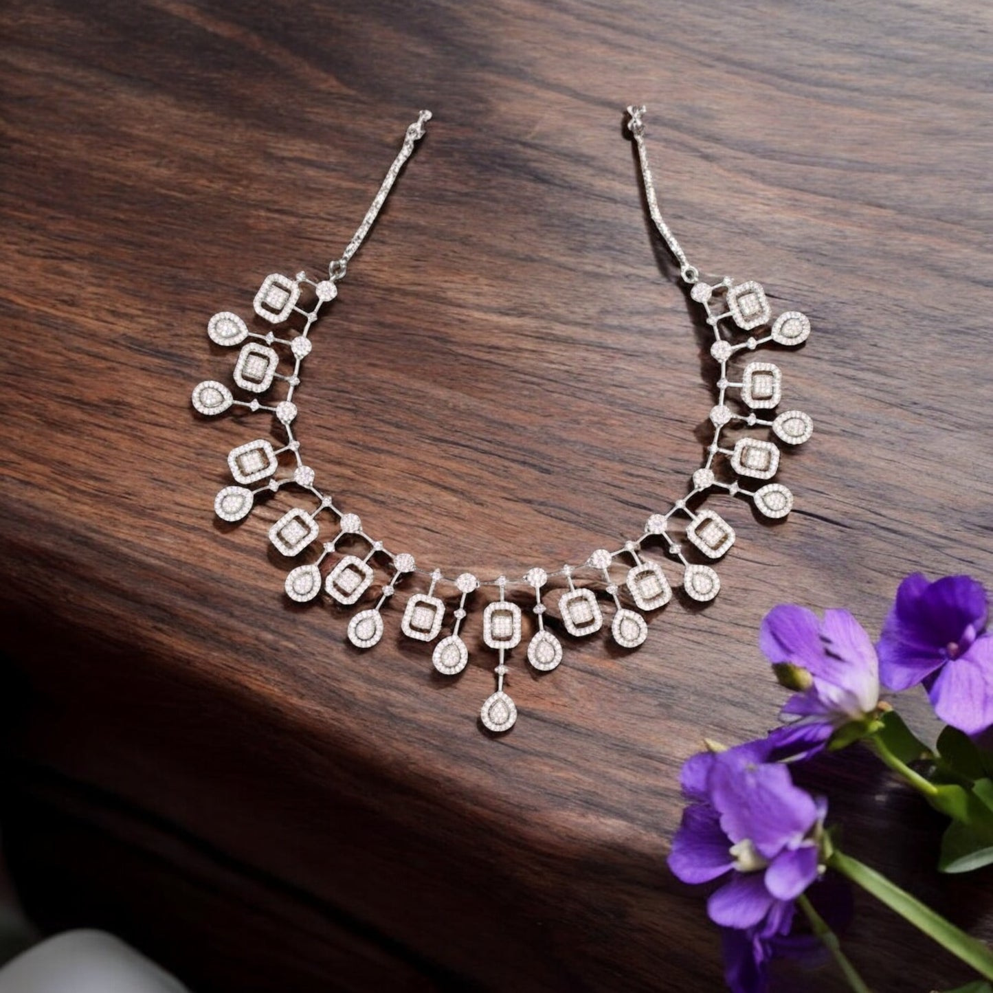 Silvery Madhulika American Diamond Necklace set