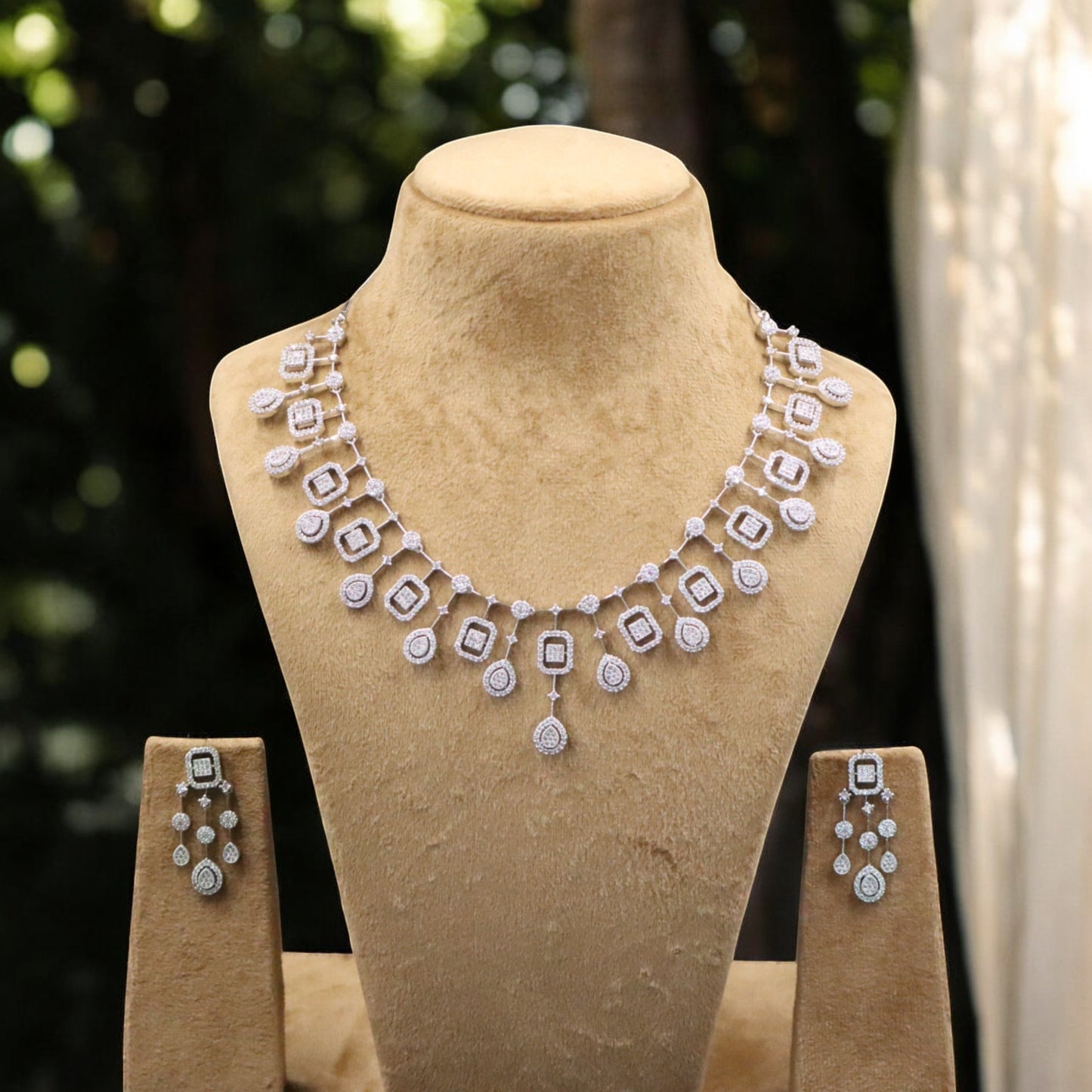 Silvery Madhulika American Diamond Necklace set