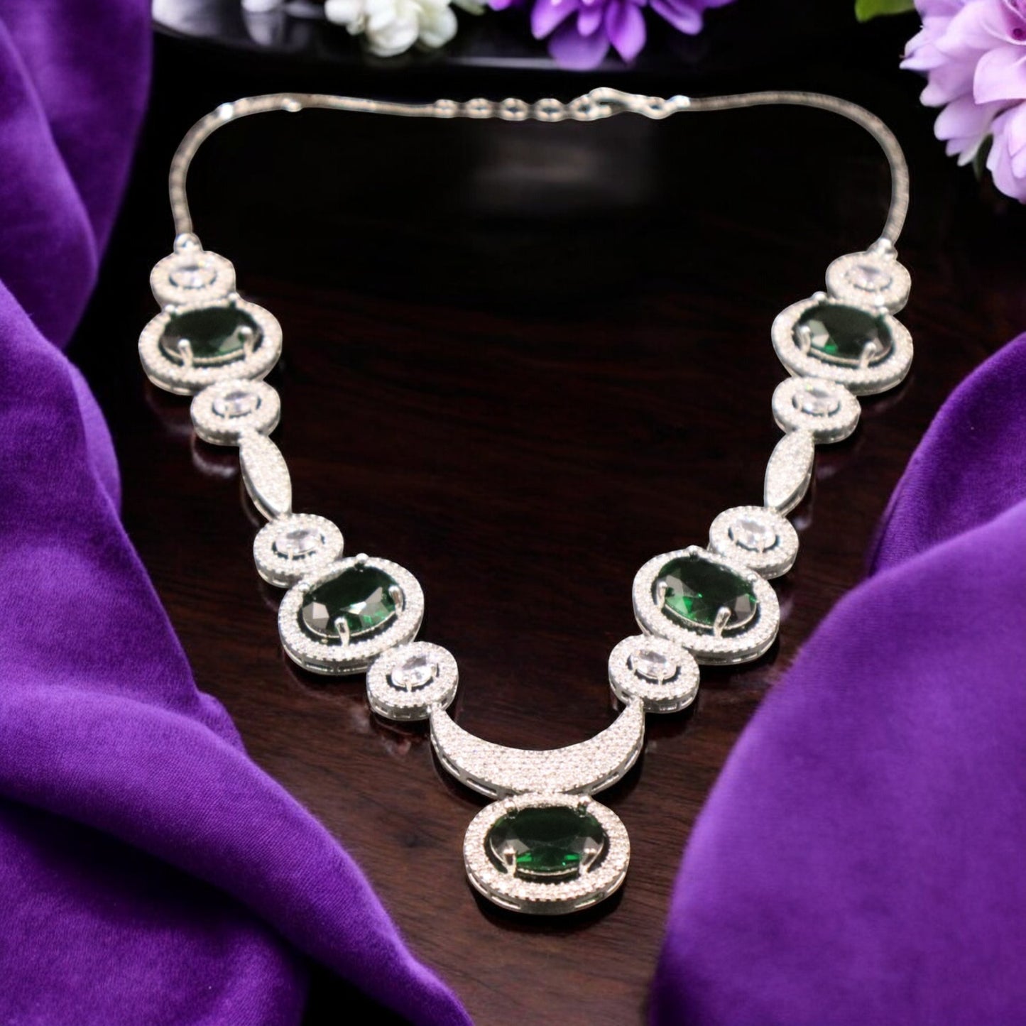 Emerald Gaurangi American Diamond Necklace set