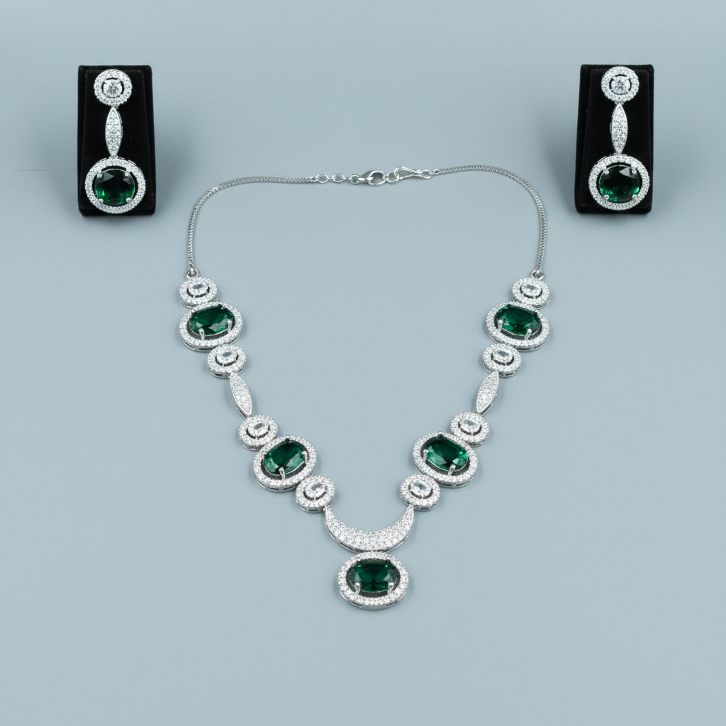 Emerald Gaurangi American Diamond Necklace set