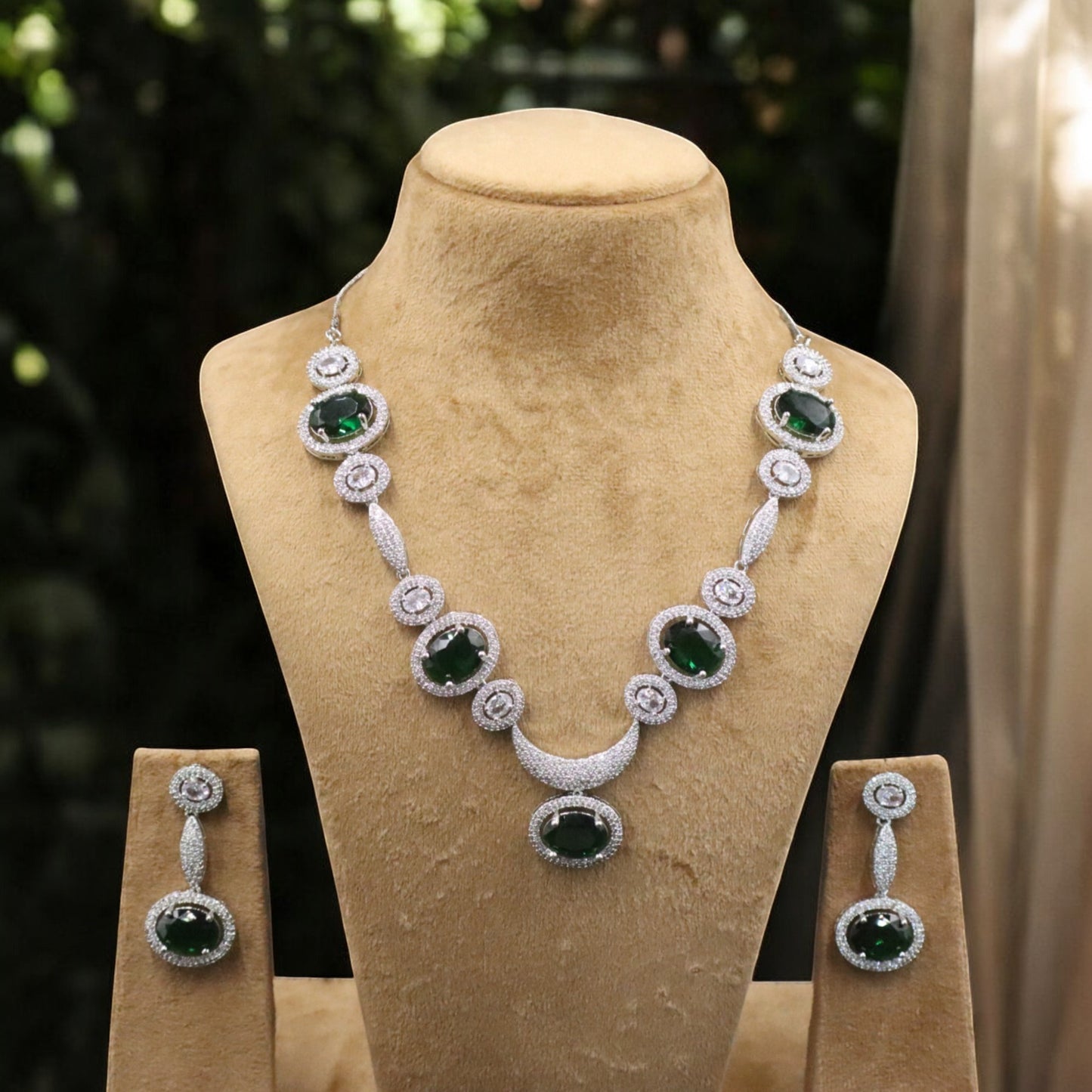 Emerald Gaurangi American Diamond Necklace set