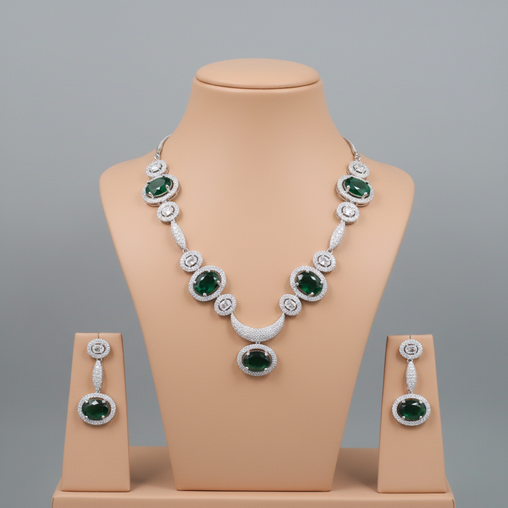 Emerald Gaurangi American Diamond Necklace set