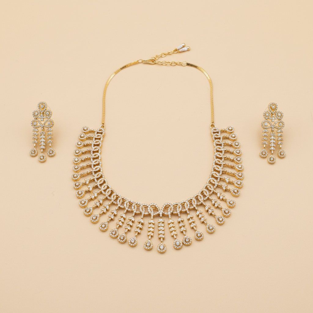 Golden Satyavathi American Diamond Necklace set
