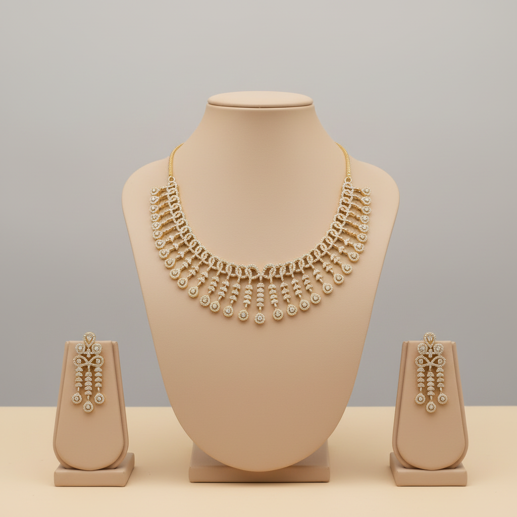 Golden Satyavathi American Diamond Necklace set
