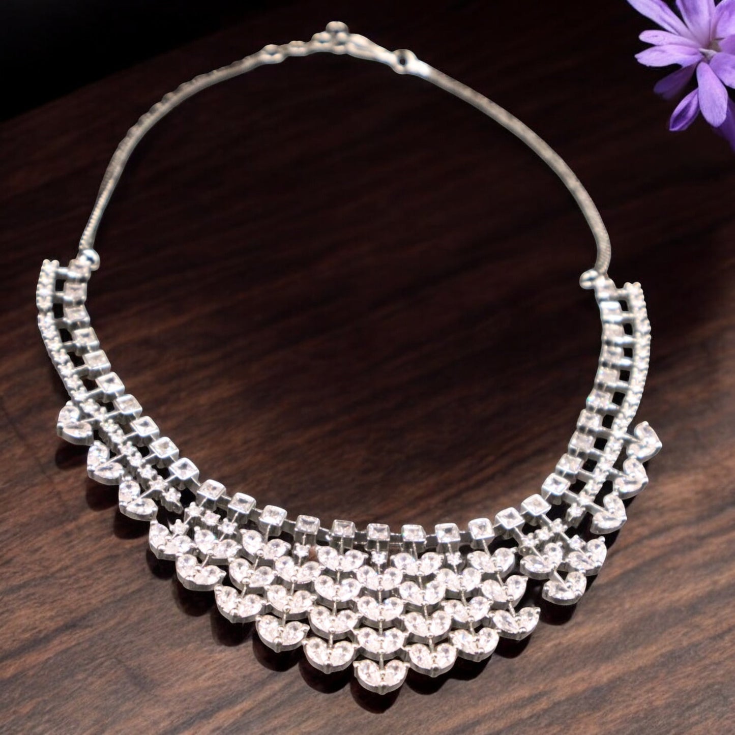 Silvery Kiranmala American Diamond Necklace set