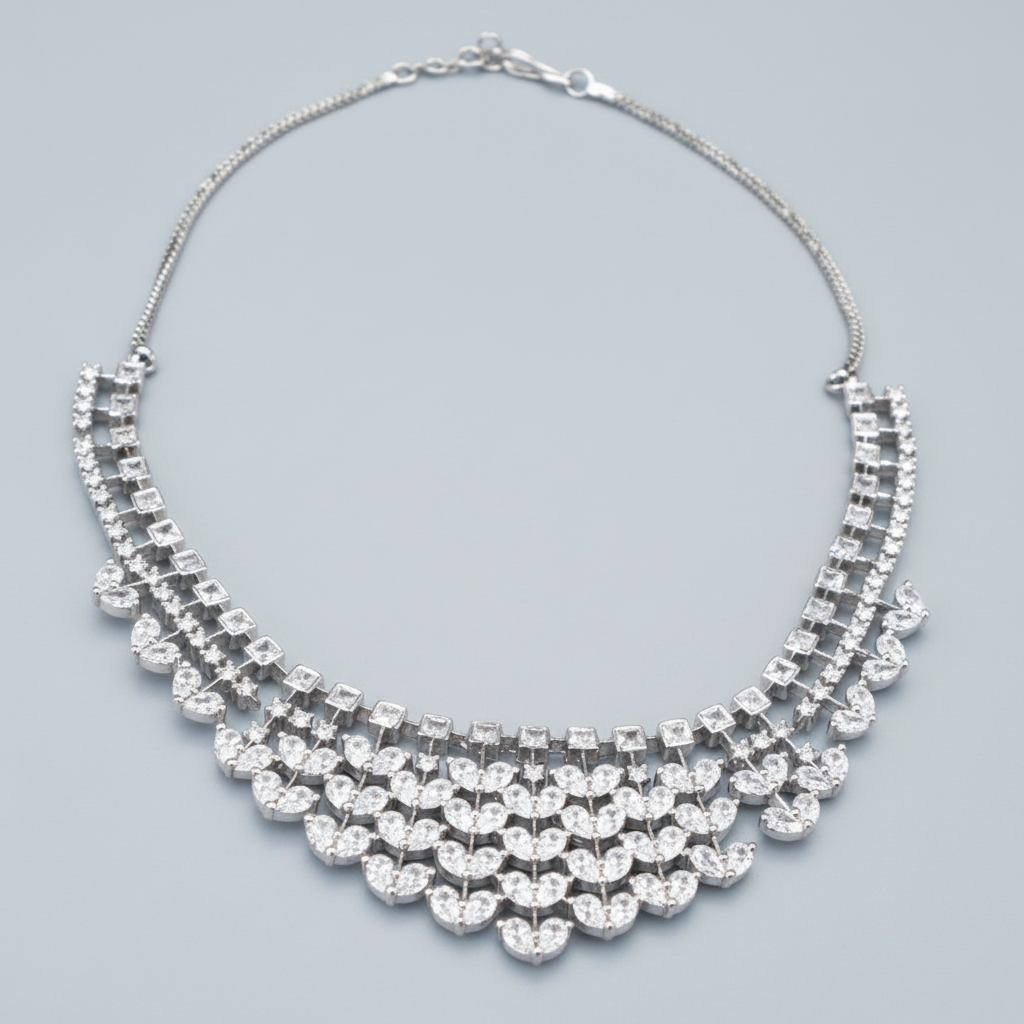 Silvery Kiranmala American Diamond Necklace set