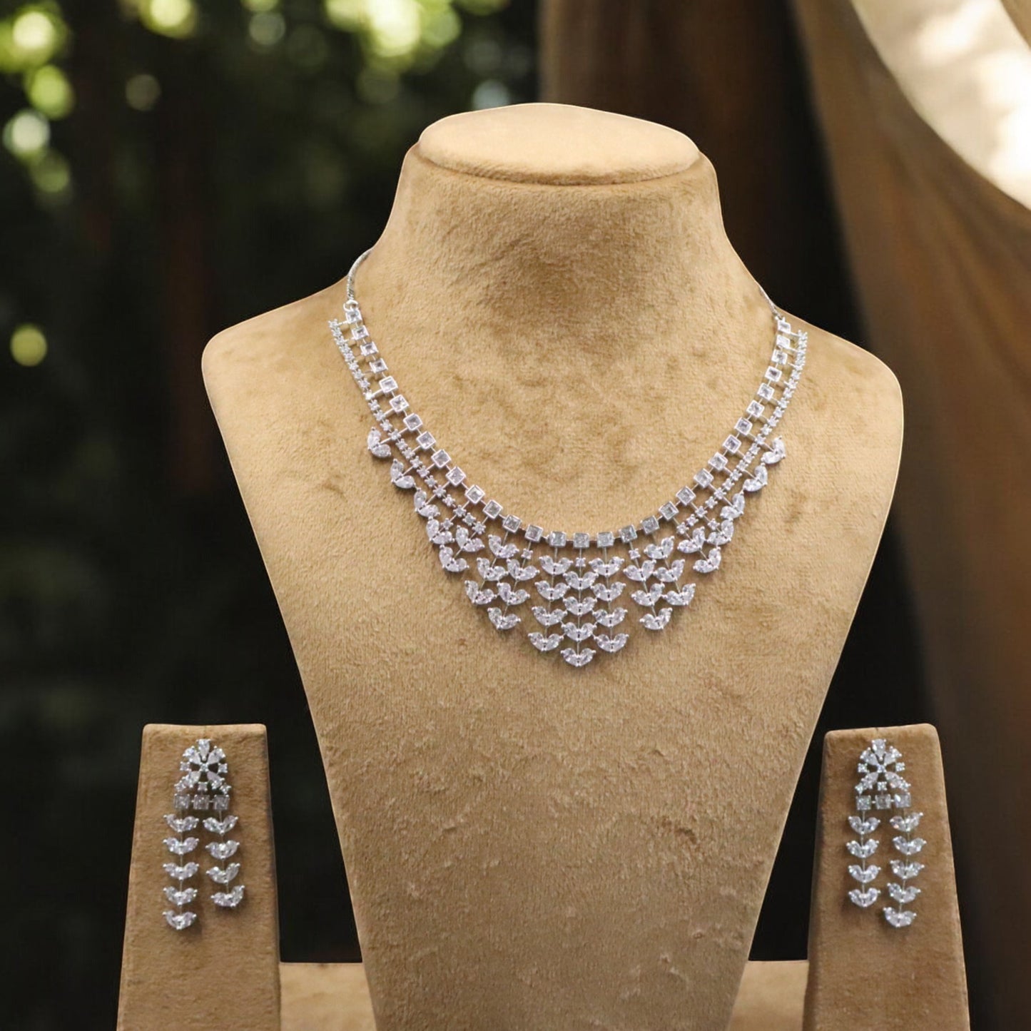 Silvery Kiranmala American Diamond Necklace set
