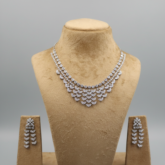 Silvery Kiranmala American Diamond Necklace set