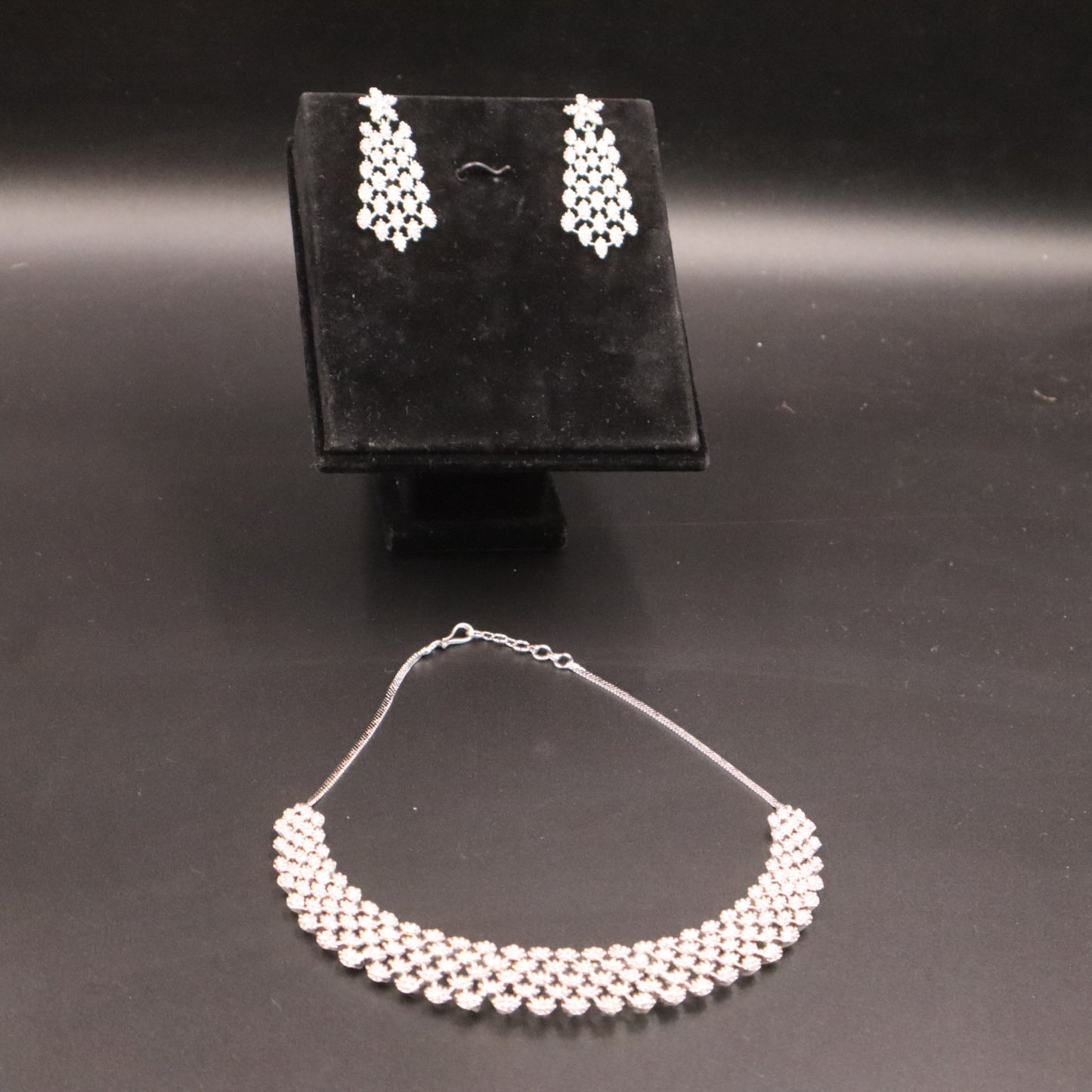 Silvery Dhanashree American Diamond Necklace set
